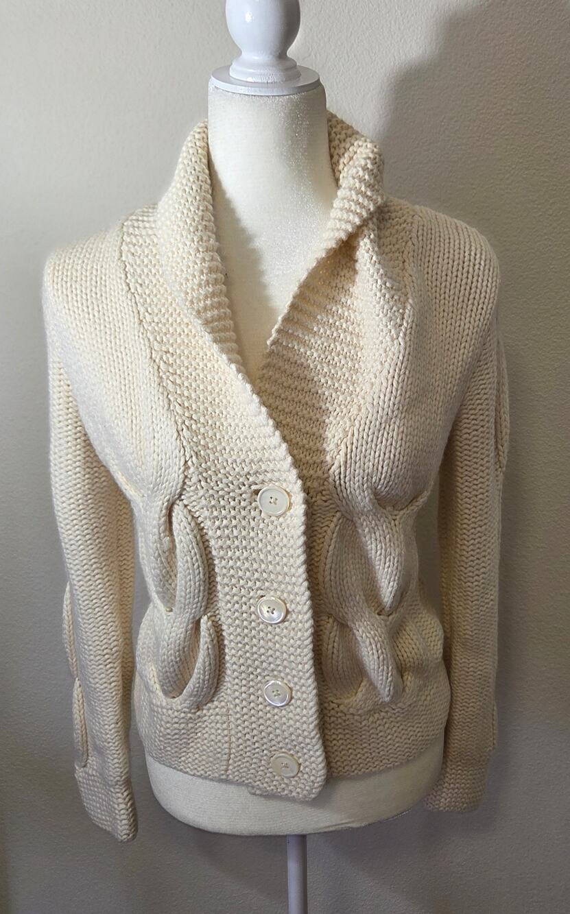 Eddie Bauer Vintage Hand Knit Wool Button Up Sweater Cardigan Woman's Size M